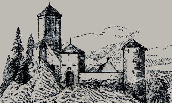 Burg Lichtwacht, Zeichnung von J. Bruck (1910, Schutzfrist abgelaufen, gemeinfrei)